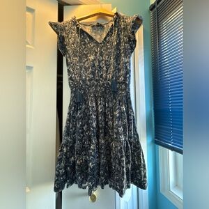 Just above the knee blue floral dress